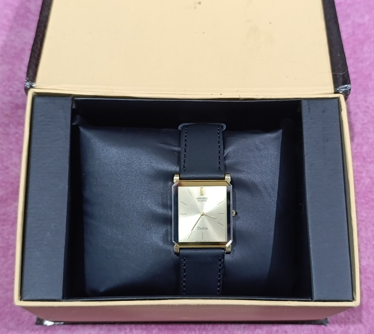 Vintage SEIKO Dolce 7730-5020 Gold Dial Quartz Men’s Watch, New Strap