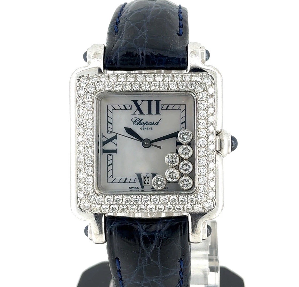 Chopard Happy Sport 18K White Gold 7 Floating Diamond Square Watch 27/6679-23