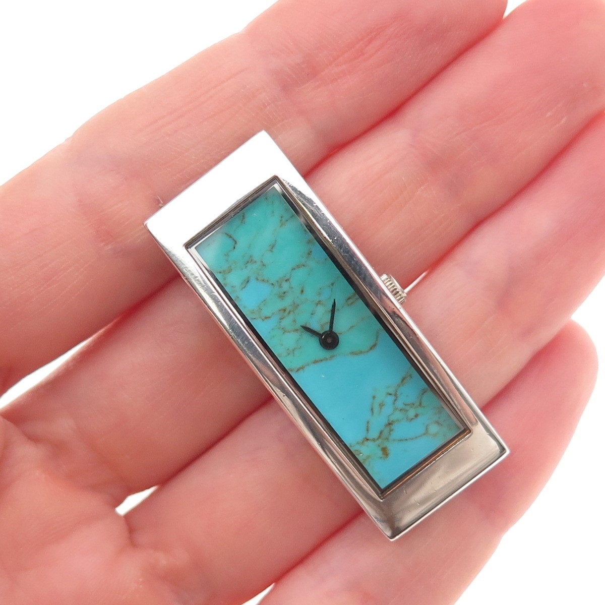 Ecclissi 925 Sterling Silver Vintage Real Lone Mountain Turquoise Quartz Watch