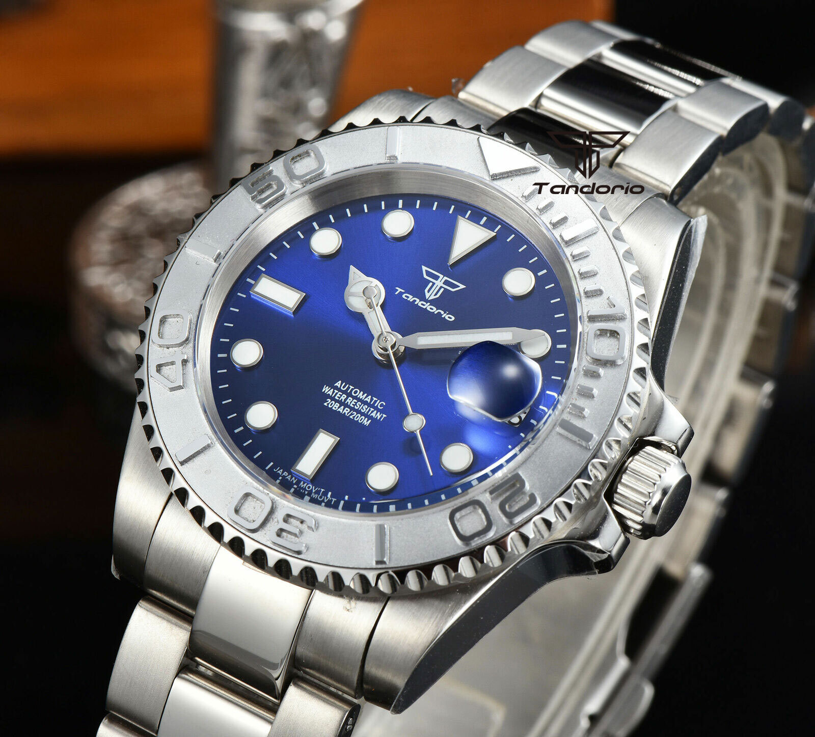 Diver 24 Jewel NH35A 40mm Auto Men Watch Blue Dial Grey Brushed Insert Polished