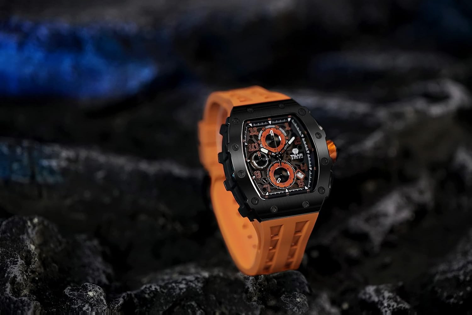 Luxury 50M Waterproof Men’s Chronograph Tonneau Watch with Silicone Bands