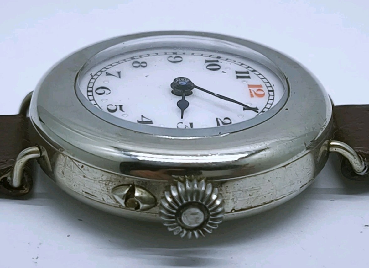 Vtg c1914 Swiss Chrome Nickel Plated WW1 Era 31mm Trench Watch Spares Or Repair