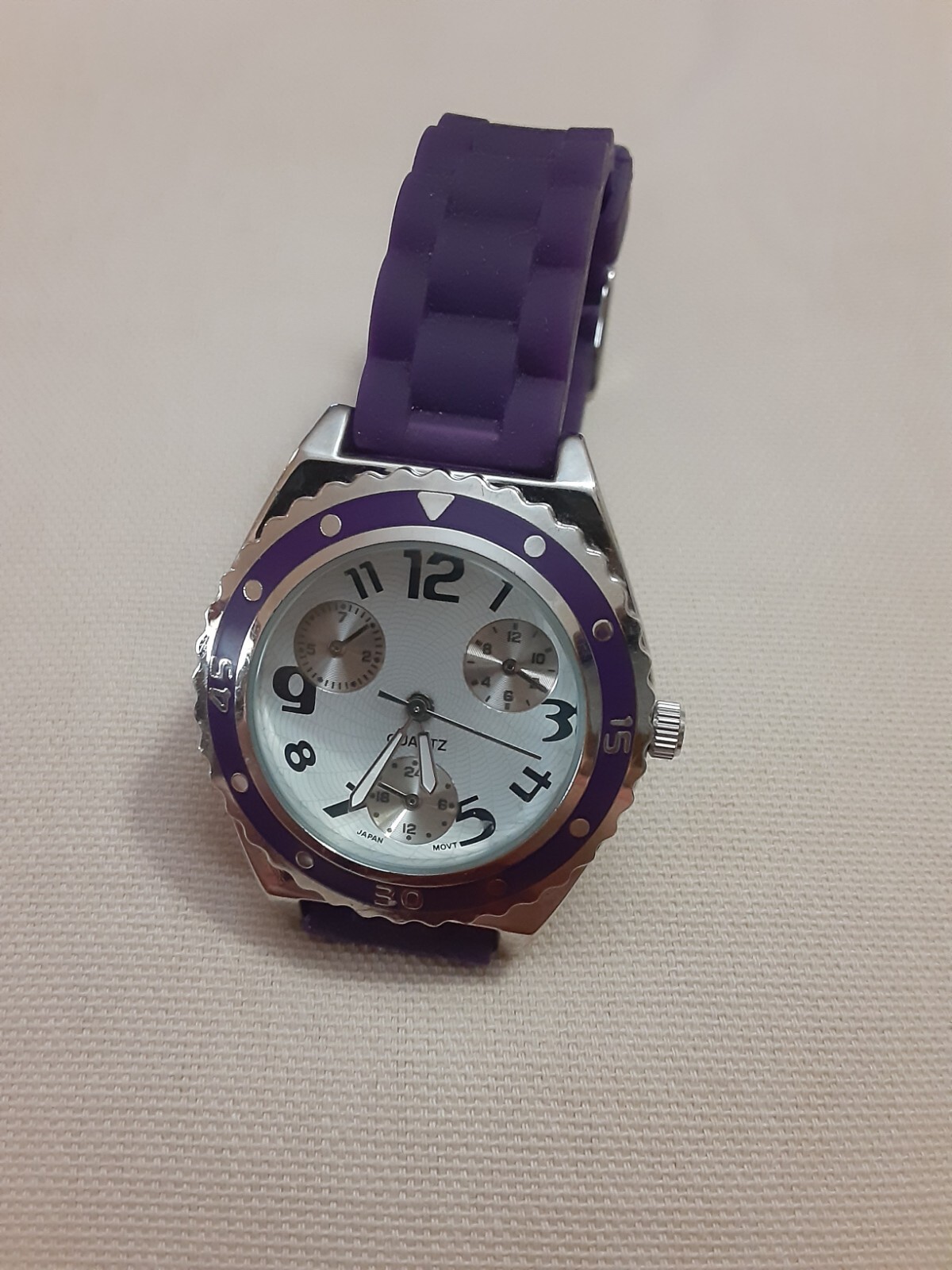 Collezio Wrist Watch Silver White Purple With Silicone Band