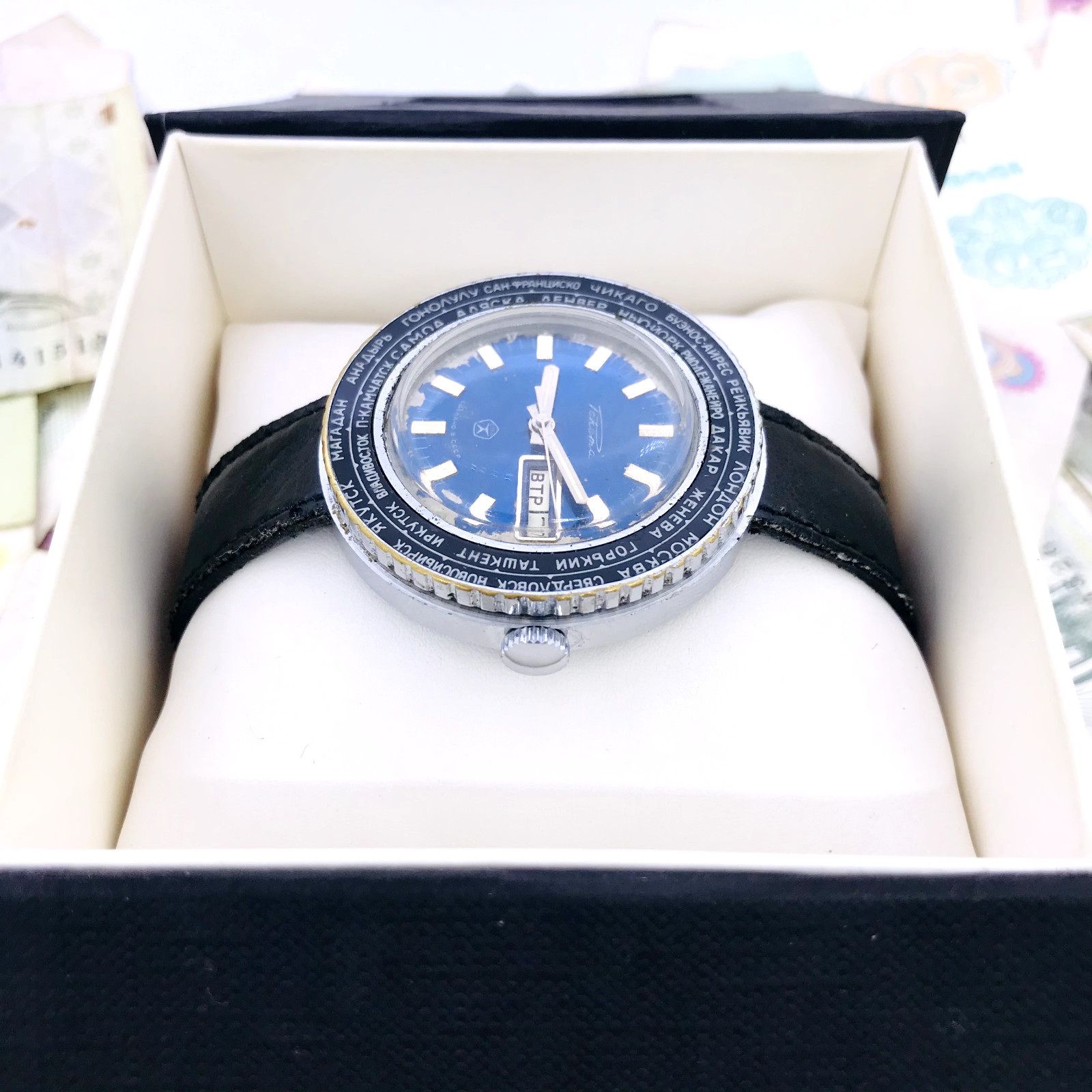 🌎 Rare Blue Mechanical Watch Raketa City Cities World Time 2628 Soviet USSR 🛠
