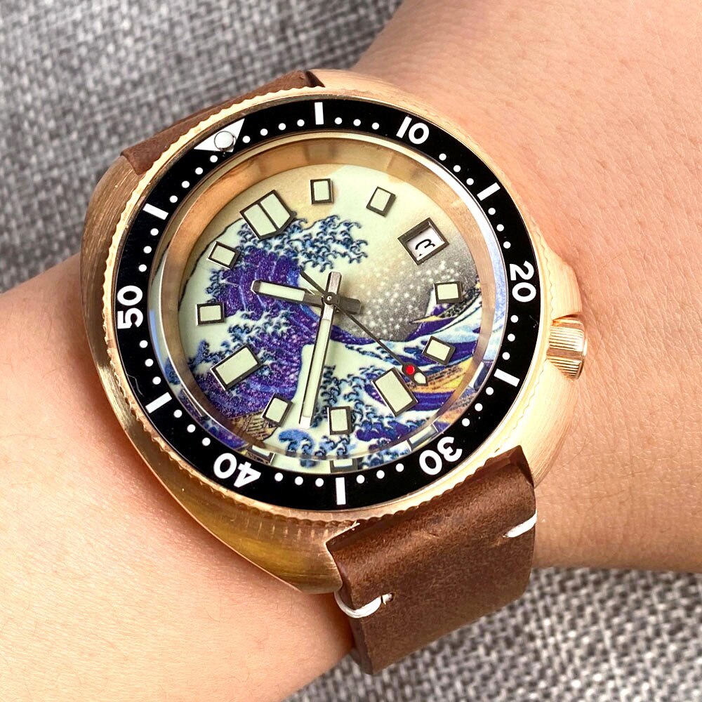 NH35A CUSN8 Solid Bronze Mens Automatic Watch Diver 20ATM Date Kanagawa Dial