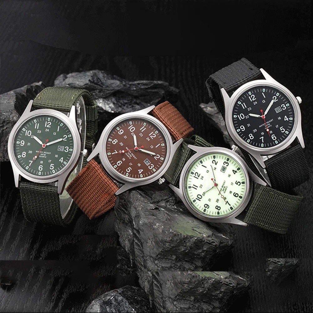 Men’s Military Army Luminous 24 Hours Dial Nylon Strap Date Quartz Wrist Watch