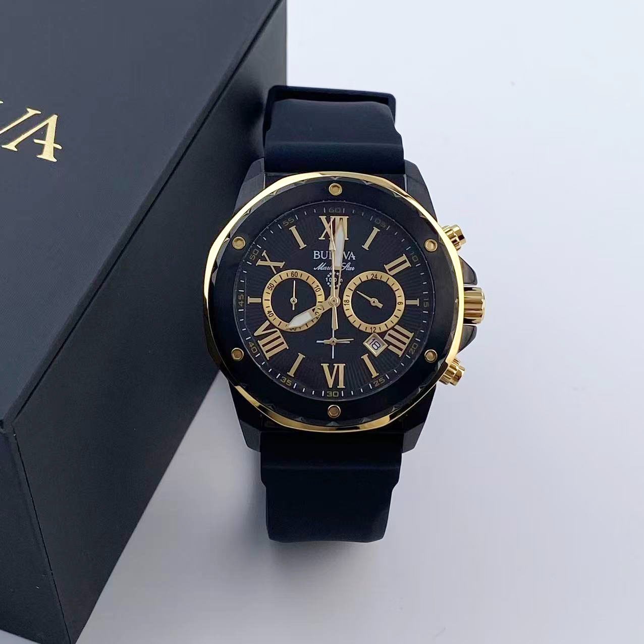 Bulova Marine Star 98B278 44mm Black Dial Men’s Chronograph Quartz Watch