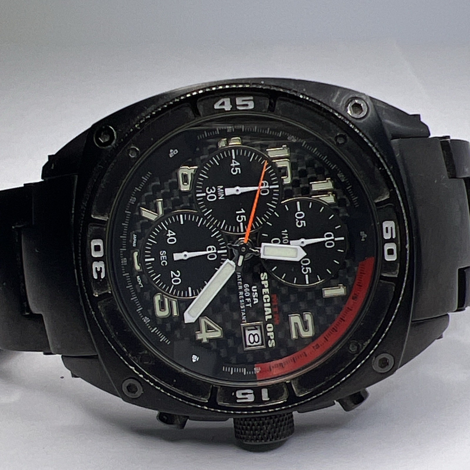 44mm MTM Special Ops Black PVD Steel Predator Chronograph Date Quartz Watch