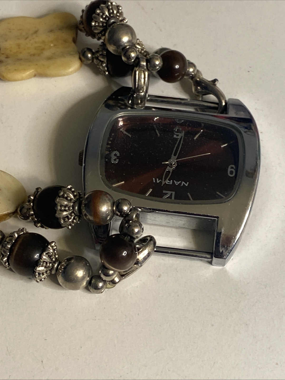 Narmi Watch With Stretch & Beaded Band 40mm Wide #1086 New Battery