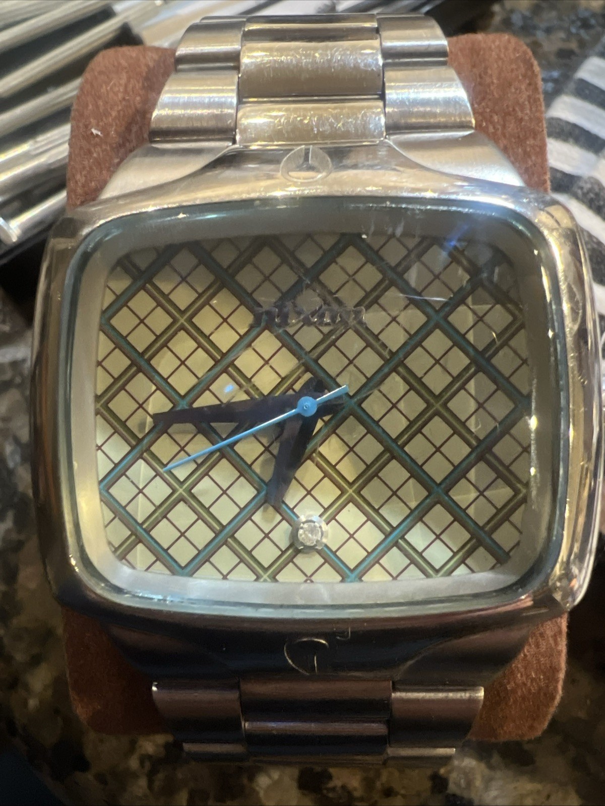 Nixon The Player “Yes It’s Real” Brown Plaid Argyle Men’s Analog Watch RUNNING