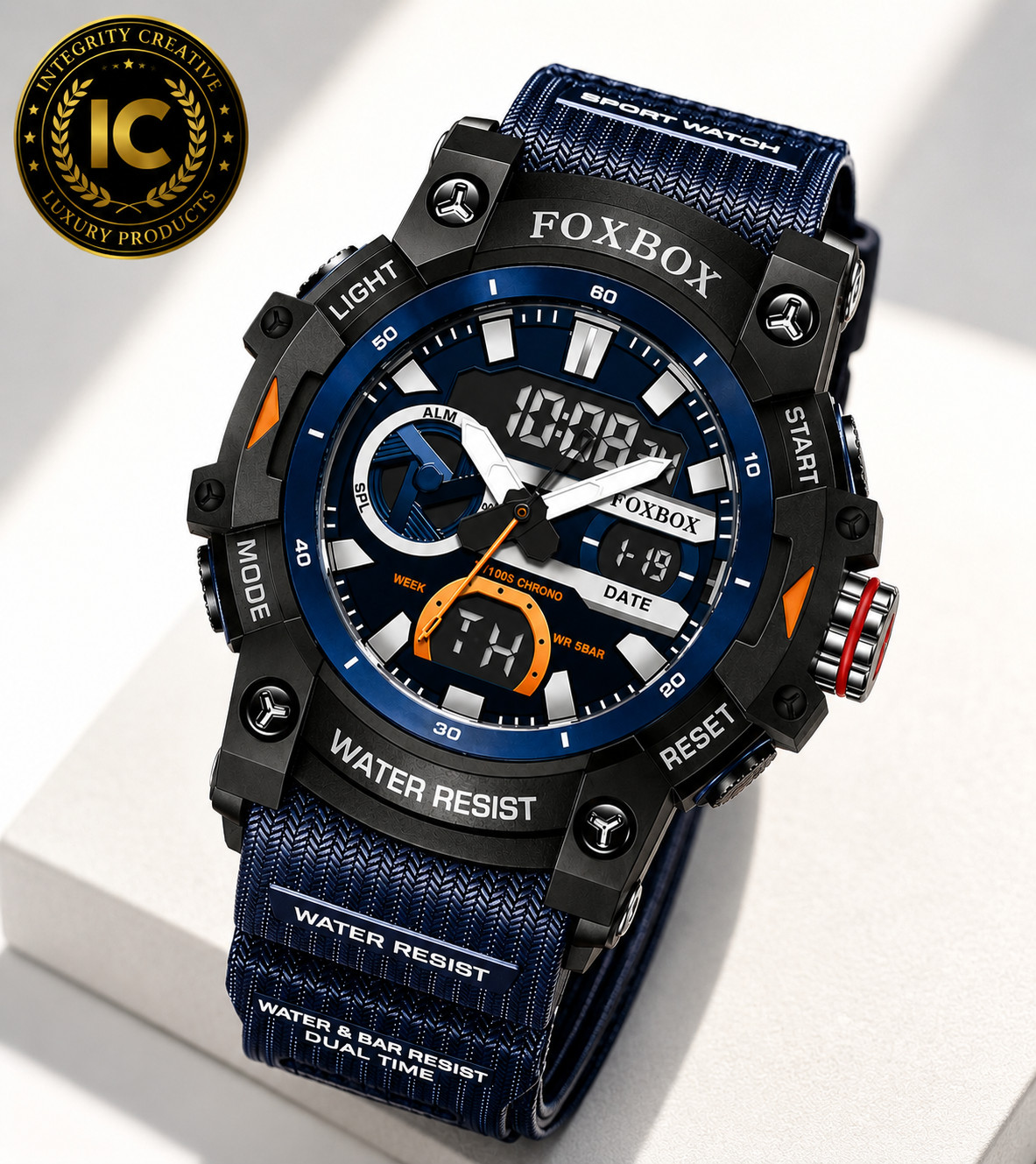 Men’s Sporty Quartz Digital Analog Luminous Waterproof Black Blue Dial Watch