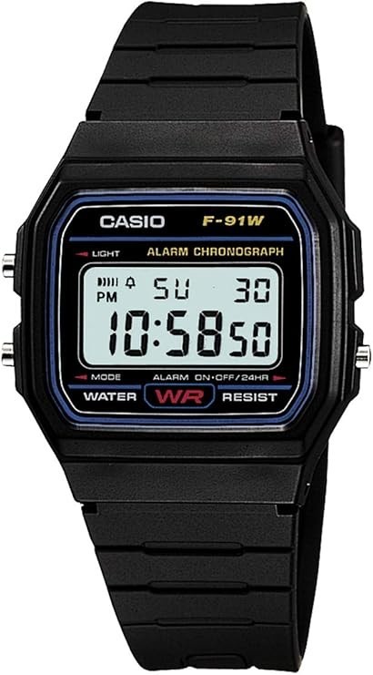 F91W-1JF Classic LCD Digital Watch Black Resin Band Water Resistant