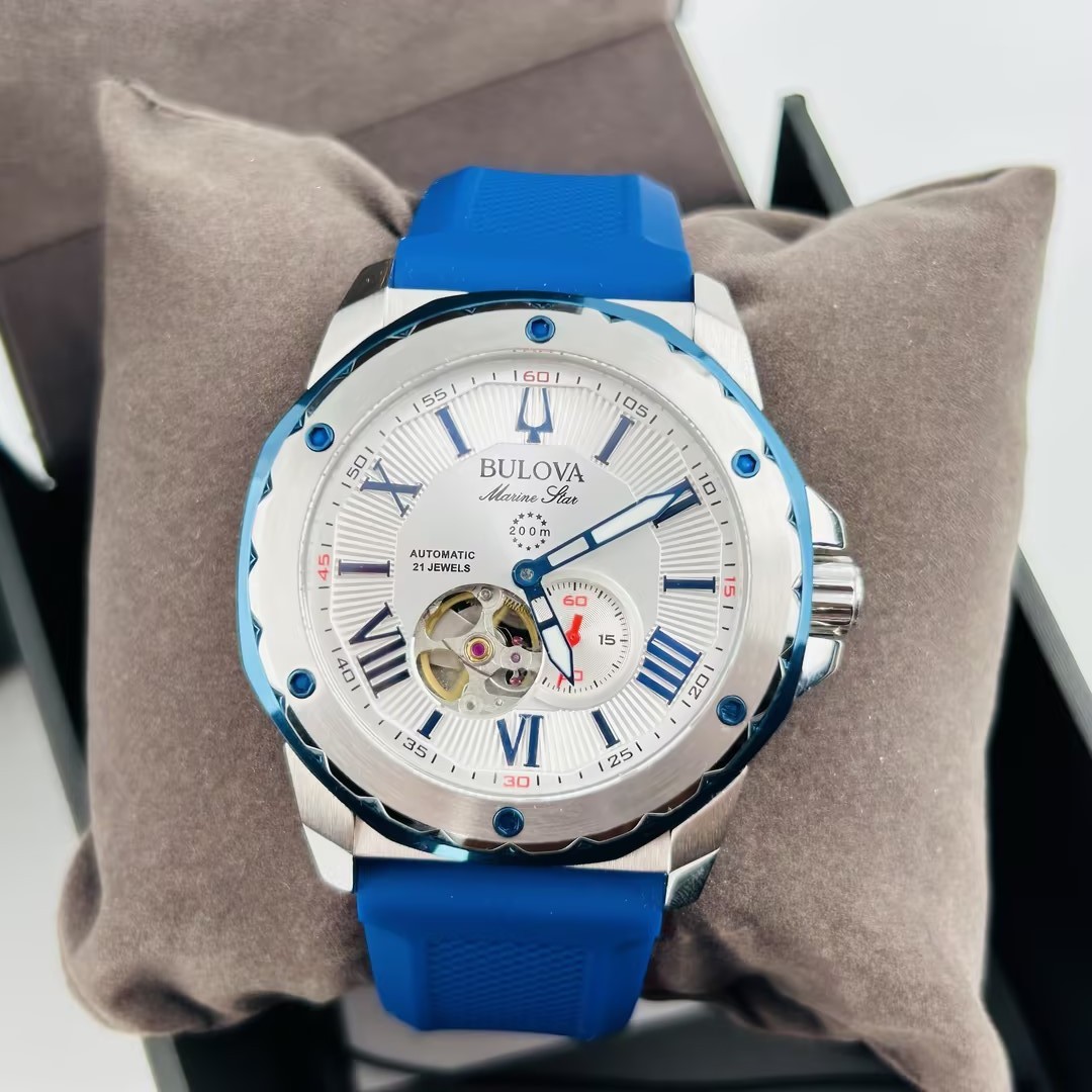 Bulova Marine Star 98A225 White Dial Silicon Strap Men Automatic Watch New 45mm