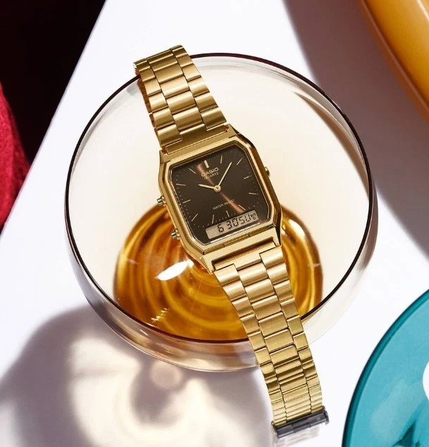 Casio AQ-230GA-5A Analog Digital Watch Gold Tone Brown Vintage Retro Unisex