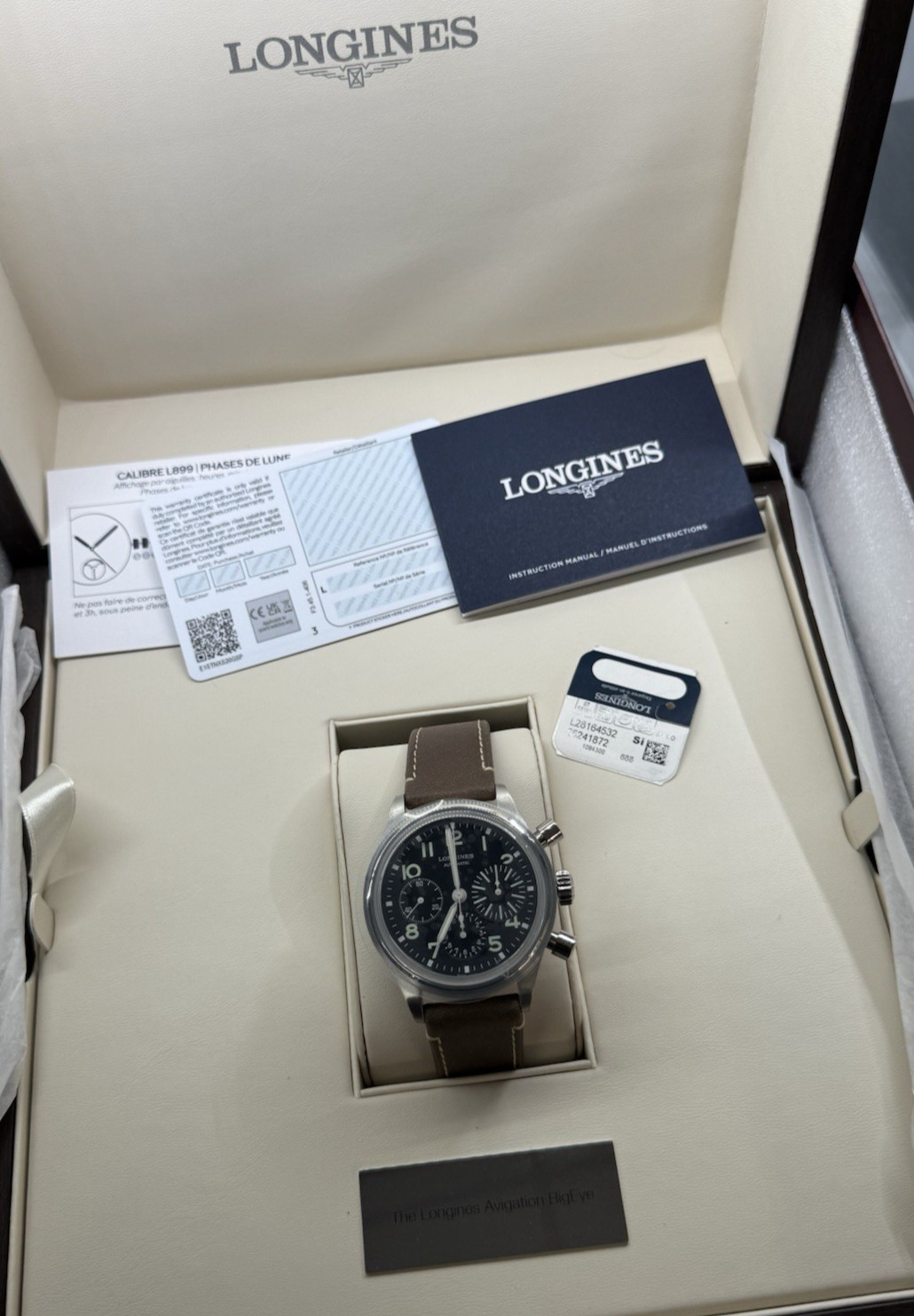 41mm Longines Avigation Bigeye Chronograph Automatic Watch L2.816.4.53.2 NIB