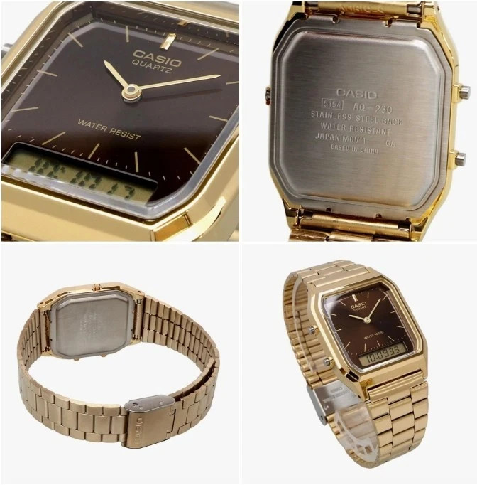 Casio AQ-230GA-5A Analog Digital Watch Gold Tone Brown Vintage Retro Unisex