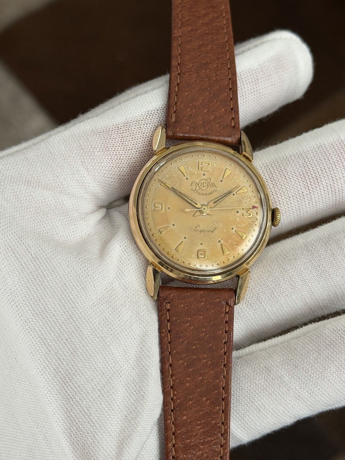 Vintage Enicar Ultrasonic Seapearl Brevet Swiss Men’s 17J Manual Dress Watch 50s