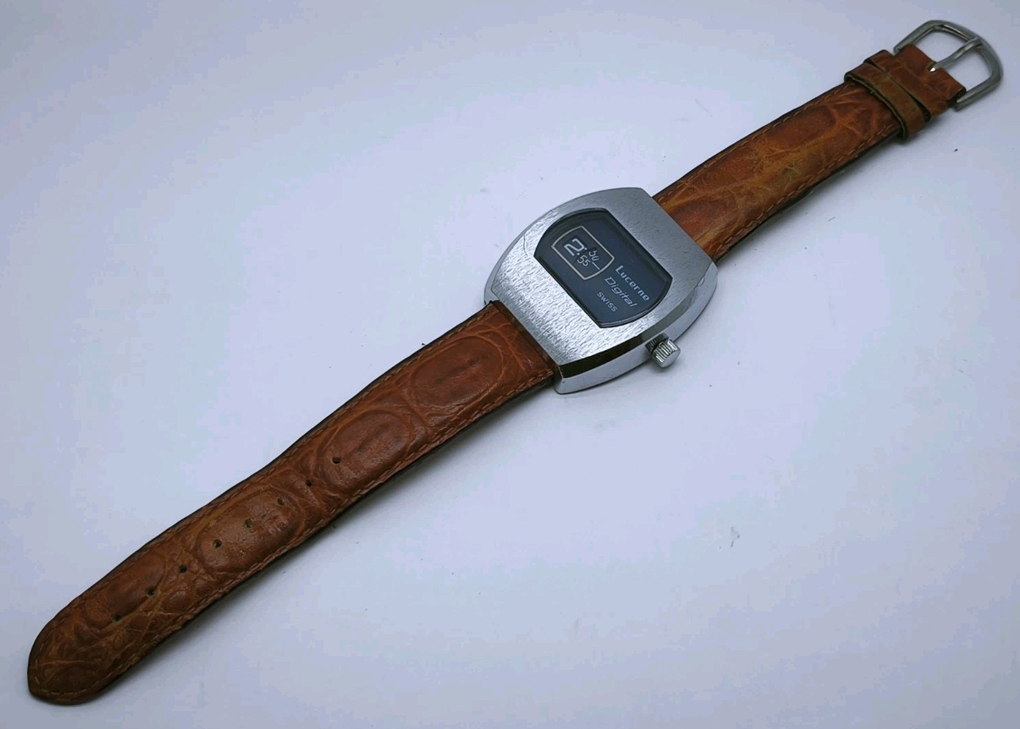 Vtg 1970s Lucerne Digital Jump Hour 35mm Gents Watch Swiss Basis Mvt For Repair