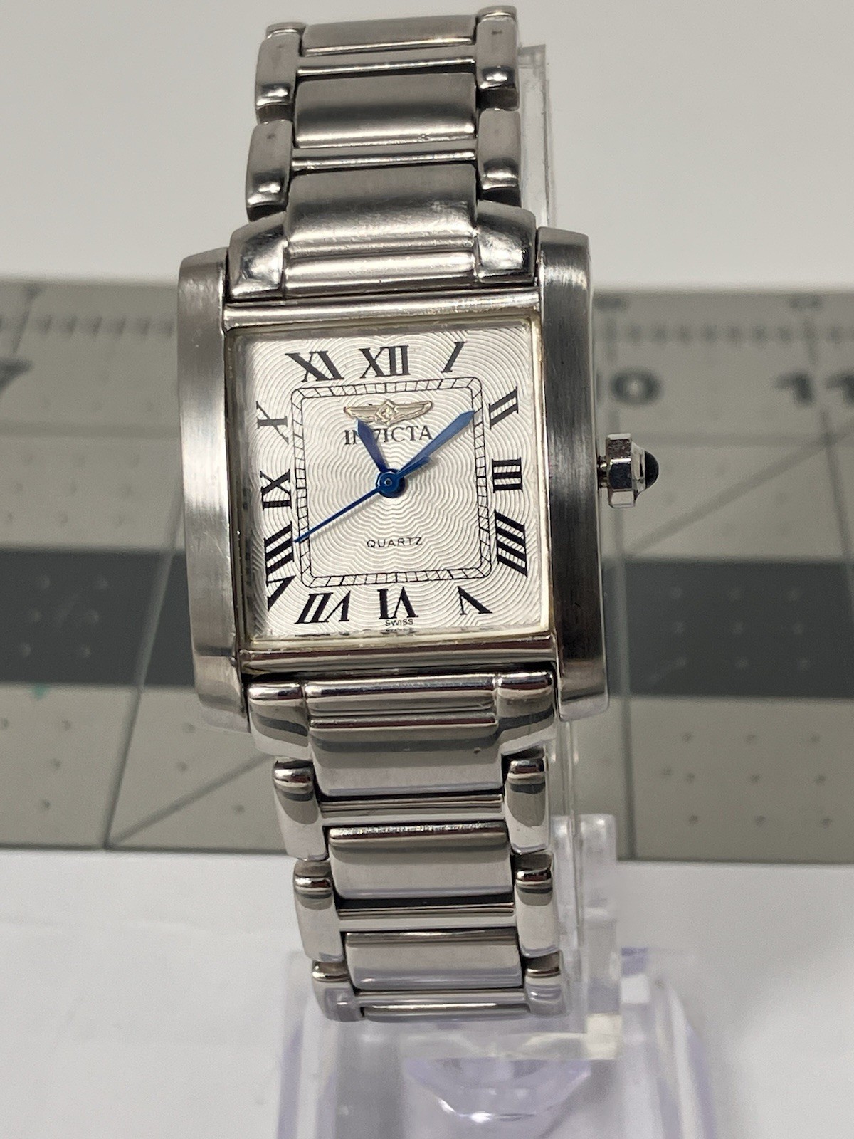 Invicta ladies Swiss Ronda Quartz Tank Watch Roman Numeral Dial Stainless Steel