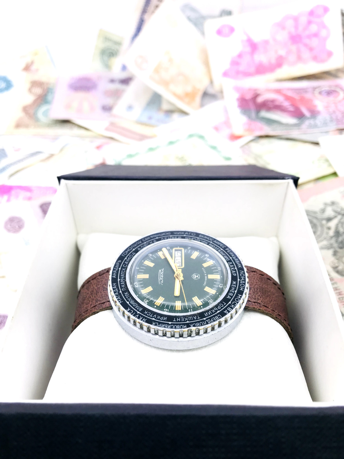🌎 Rare Green Watch Raketa Cities World Time City 2628 Soviet USSR Service 🛠