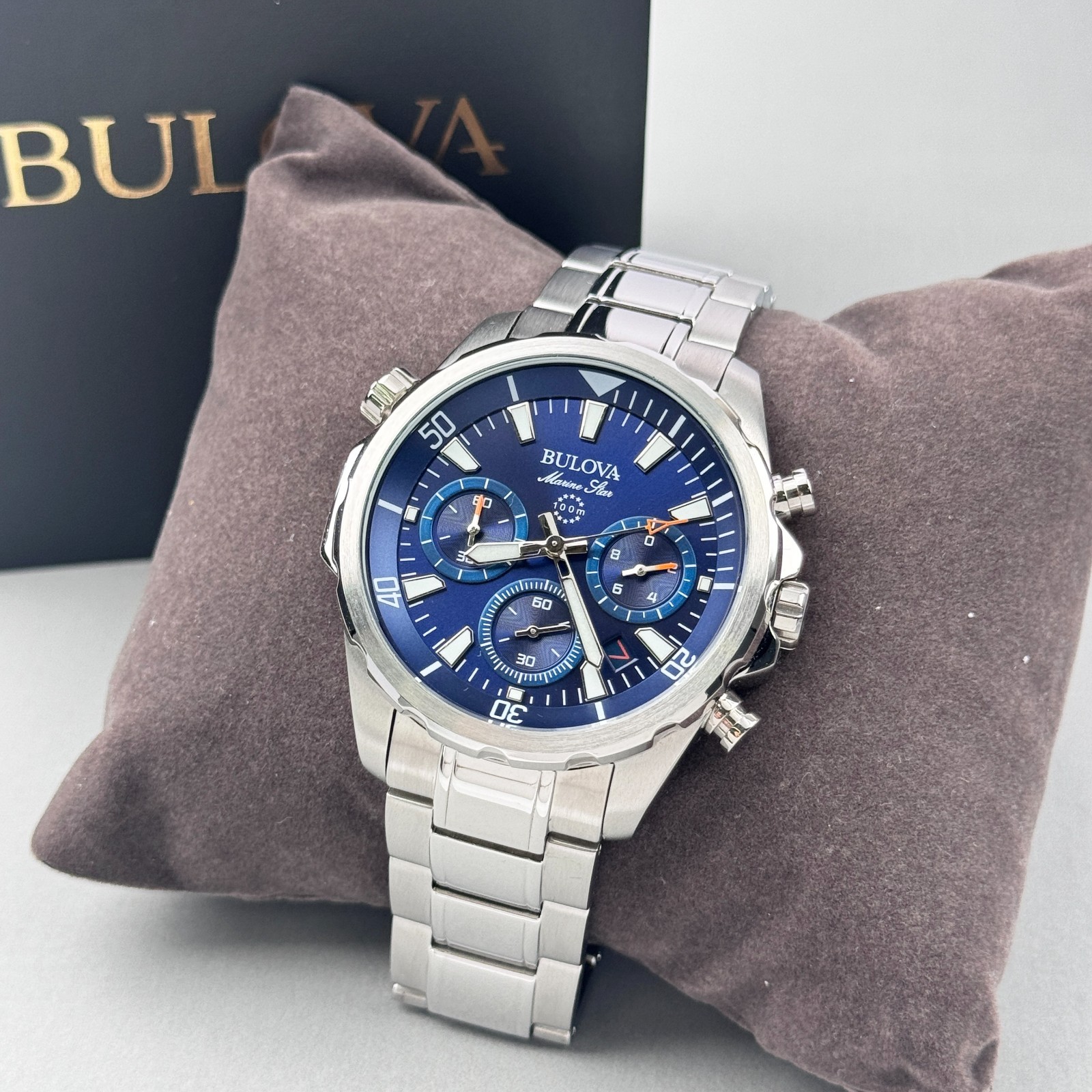 Bulova Men’s Marine Star 43MM Blue Dial Chronograph Quartz Watch 96B256