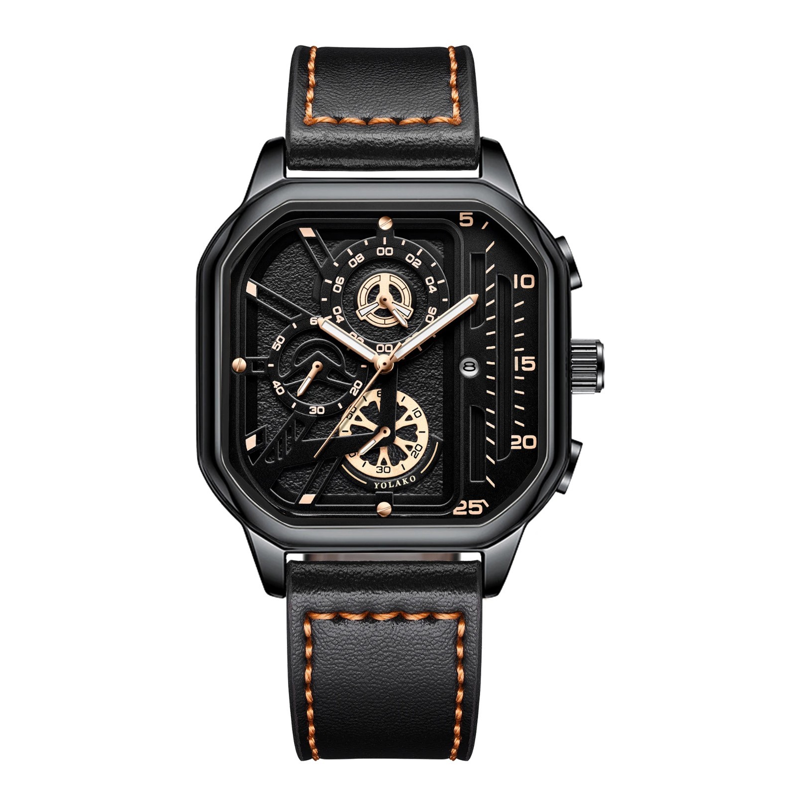 Luxury Men’s Square Big Dial Watch PU Leather Strap Casual Sports Wrist Watch