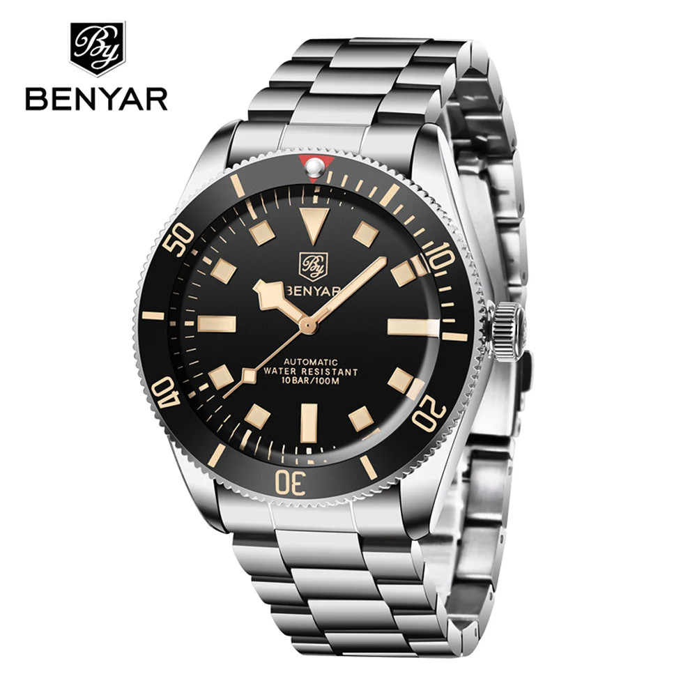 BENYAR New Mens Watches Retro Red Mechanical Automatic Luxury Watch for Men Wate