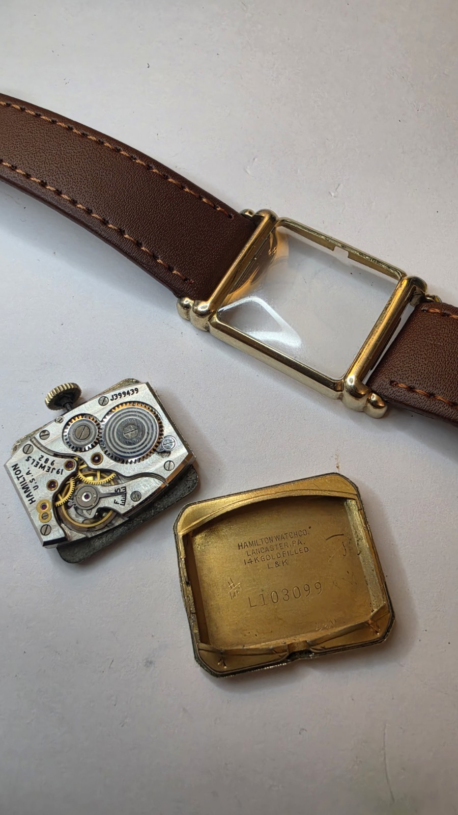 Vintage 1940s Hamilton Milton Art Deco Tank Watch – 14K Gold Filled – Caliber 98