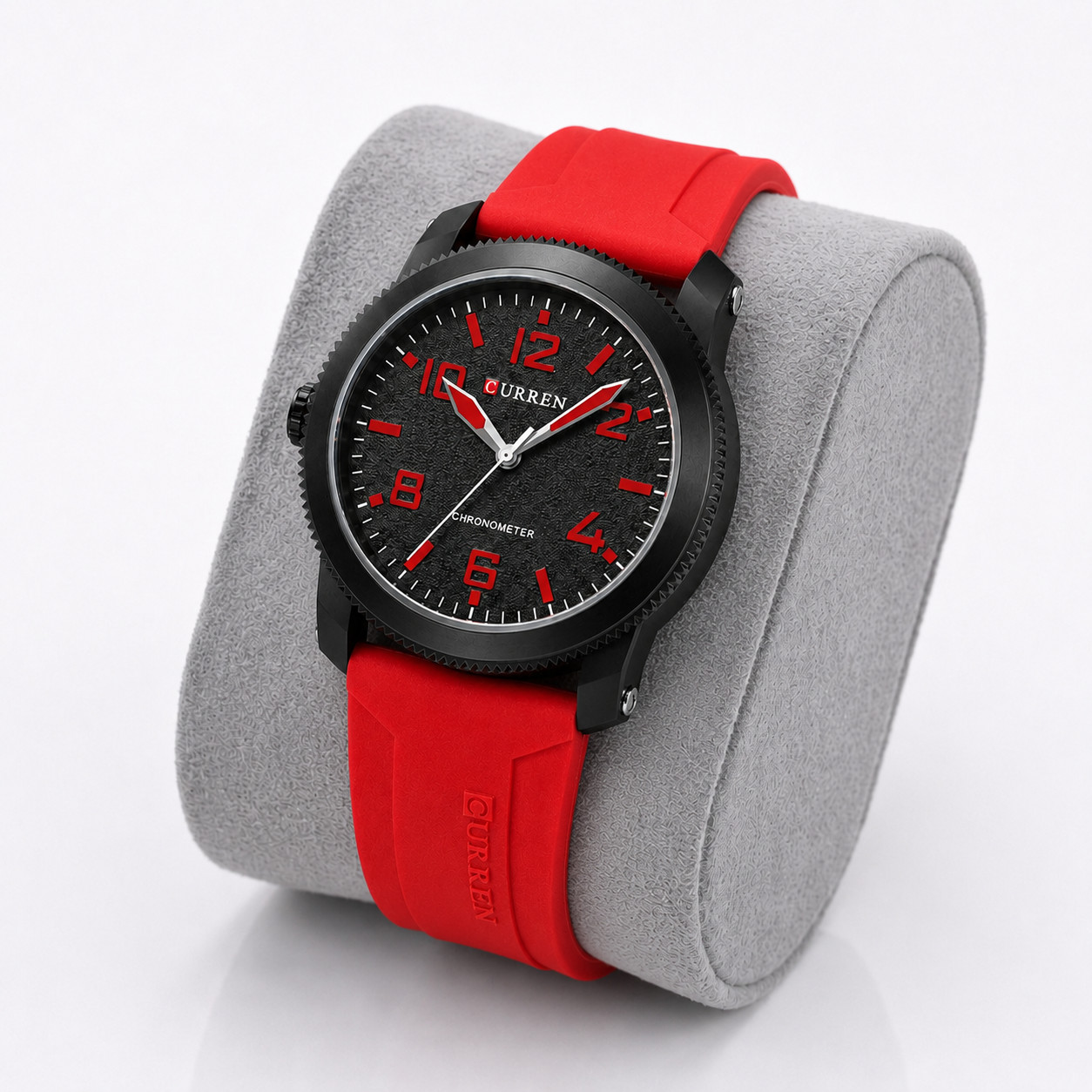 CURREN Men’s Sport Watch Black Red Silicone Strap Quartz Chronometer 46mm