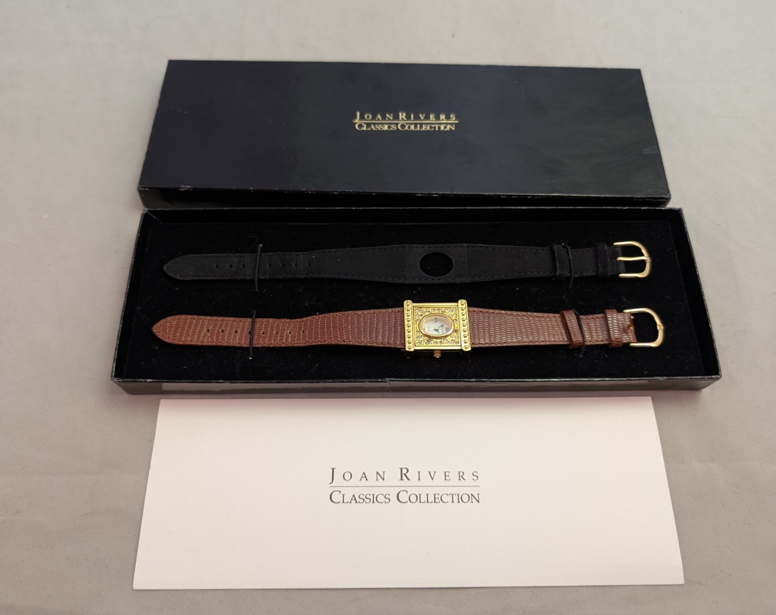 New Joan Rivers Classics Rhinestone Watch 2 Leather Watchbands Brown & Black