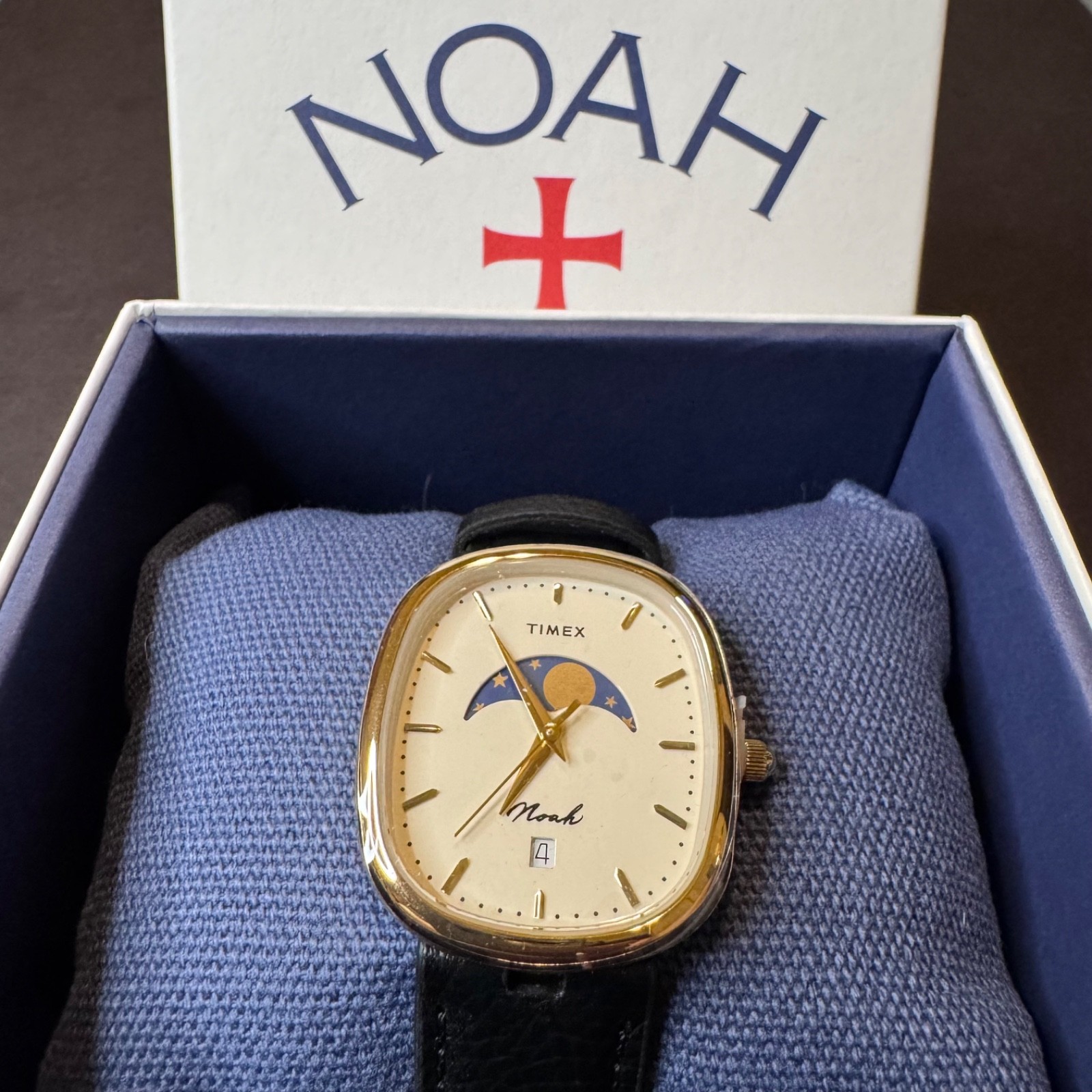 Noah x Timex Oval Moonphase Black / Gold Watch | Black Leather Strap