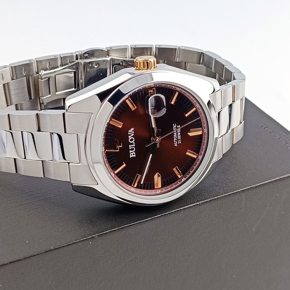 Men’s Bulova Surveyor 98B422 Burgundy Dial Stainless Steel Automatic Watch