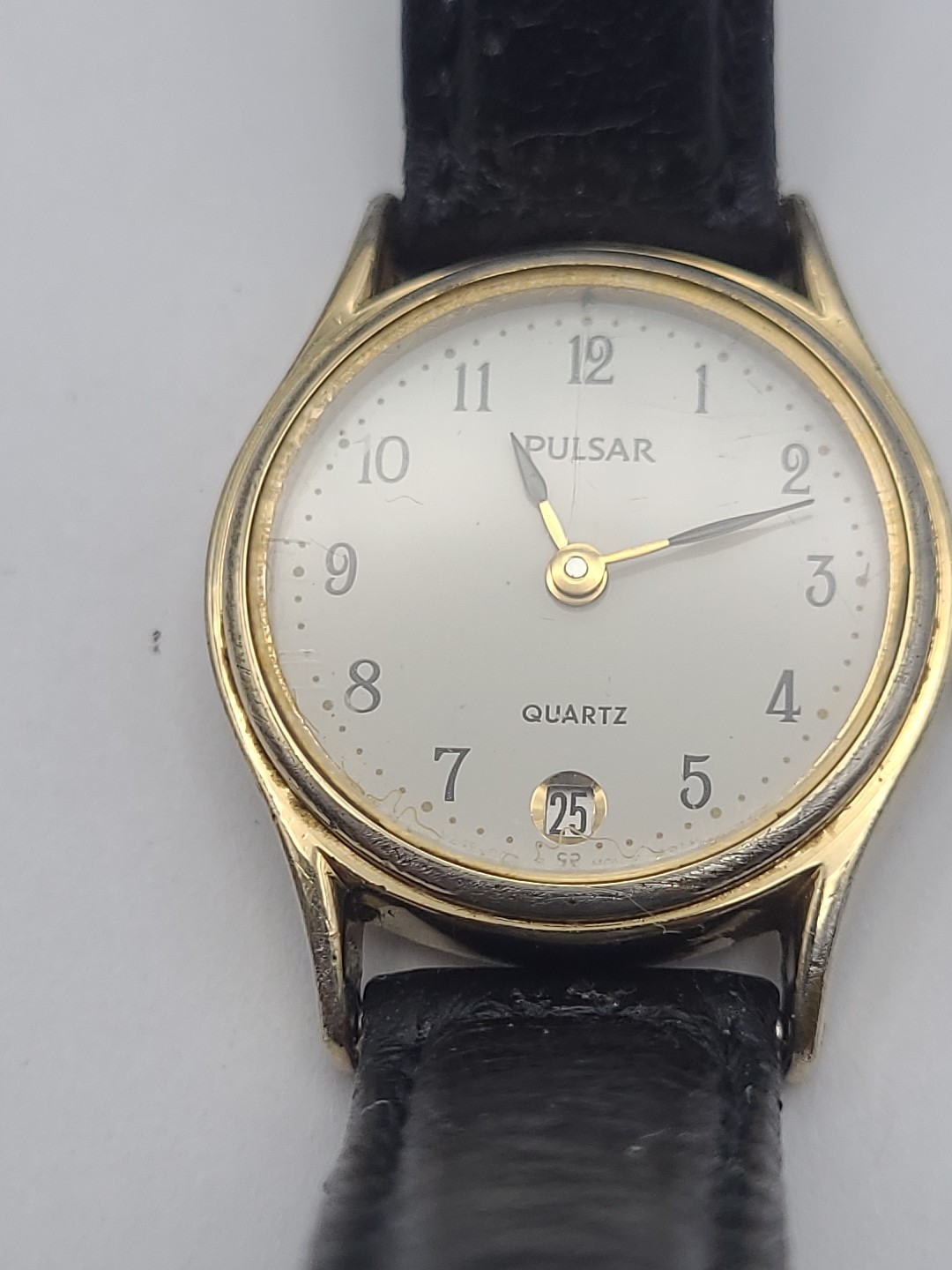 Vintage Pulsar Watch Women Gold Tone Date V248-0010 Leather Band New Battery