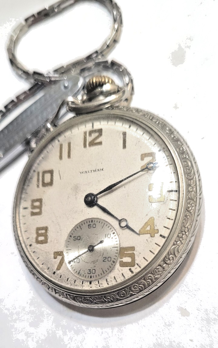 Antique 1931 Waltham 16s Pocket Watch With Chain & Knife PARTS REPAIR
