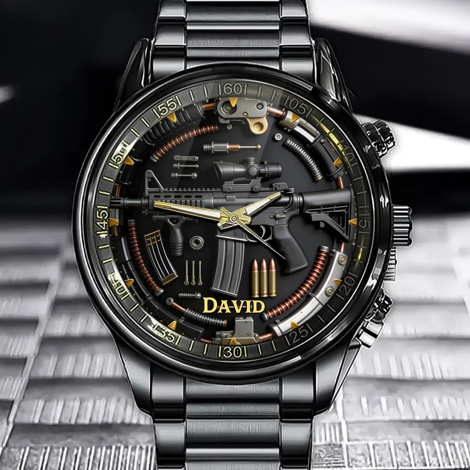 Personalized Gun Disassembly Diagram Themed Watch – Name Can Be Customized
