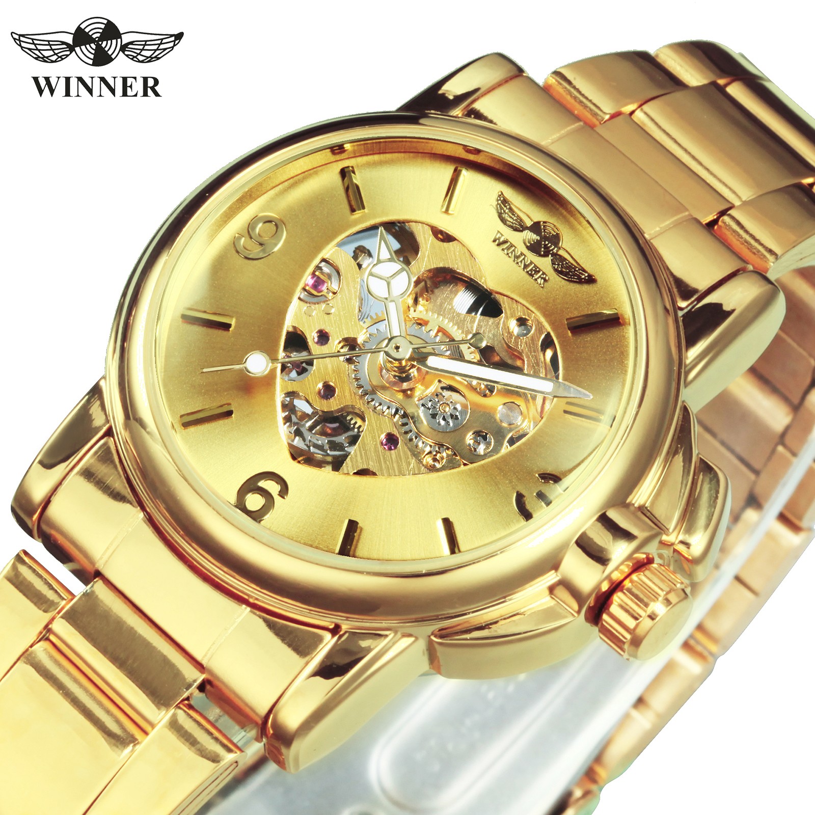 WINNER Women’s Skeleton Watch Automatic Mechanical Gold Stainless Steel 35mm