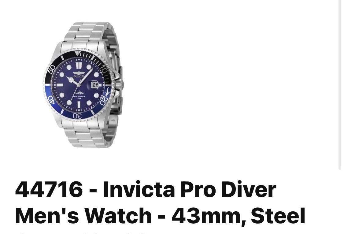 44716 – Invicta Pro Diver Men’s Watch – 43mm, Steel