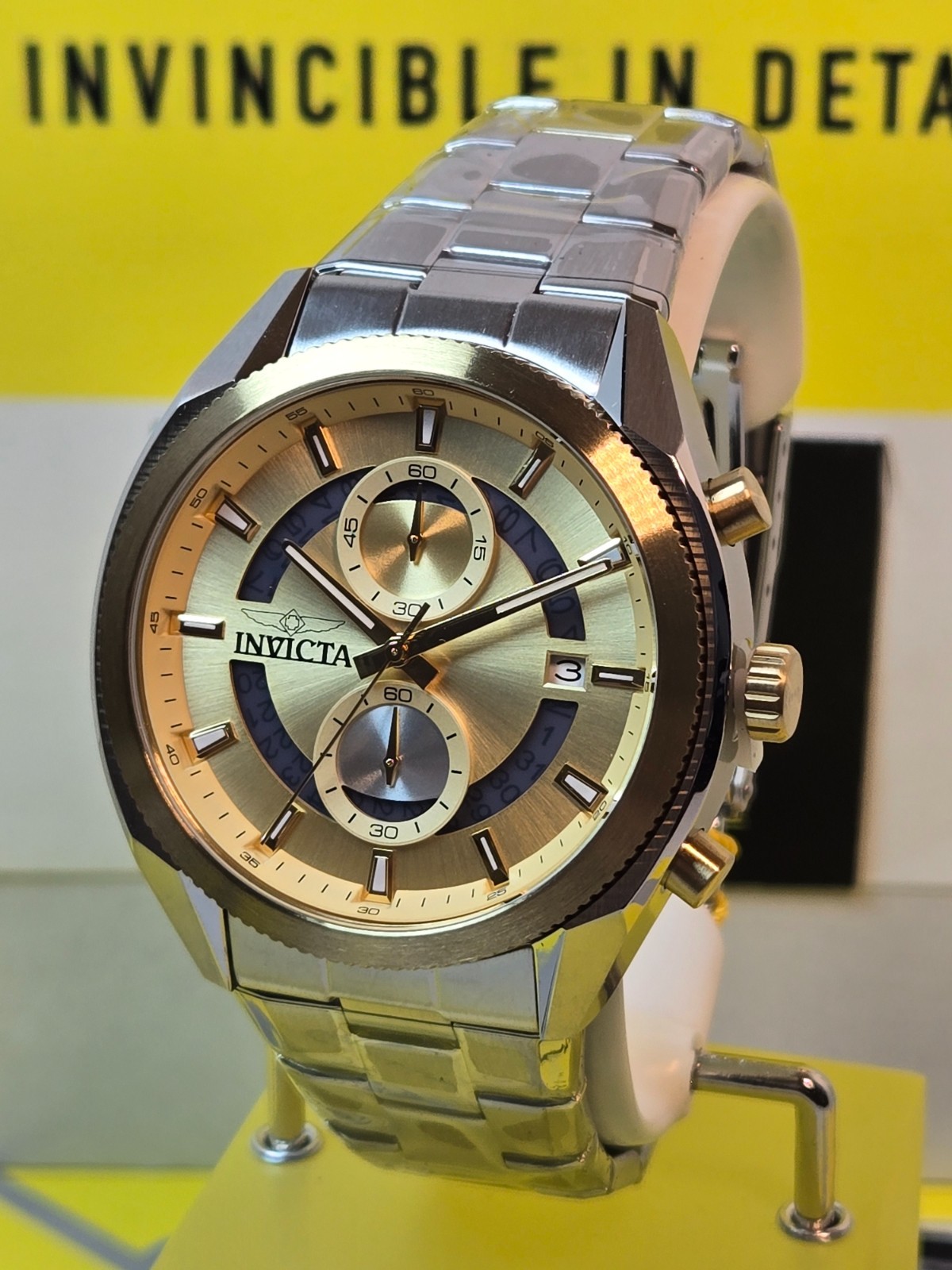 Invicta Speedway Sprintus Men’s Watch 45mm Steel w/ Gold Bezel & Date NEW