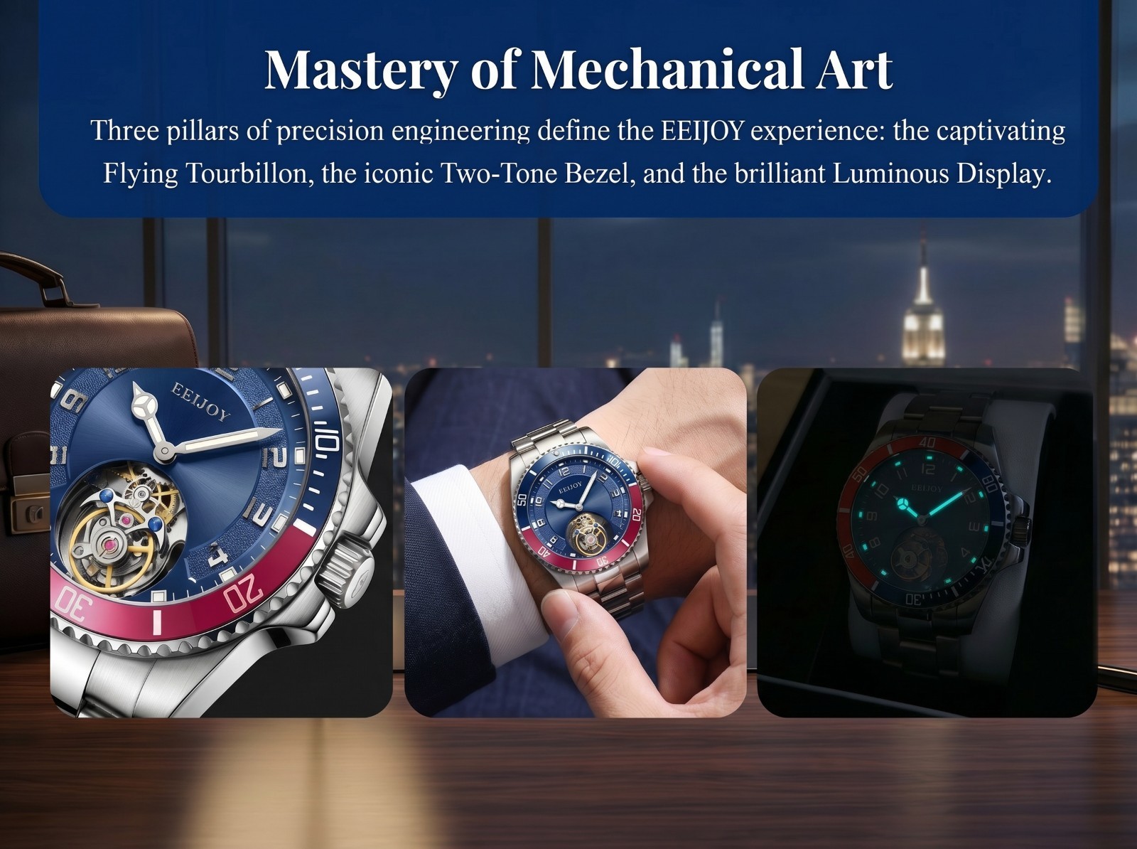 Men’s Genuine Flying Tourbillon Watch, Manual Winding Only, 42mm 316L Steel