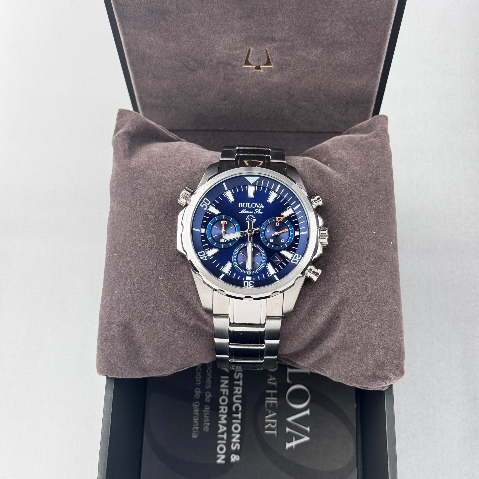 Bulova Men’s Marine Star 43MM Blue Dial Chronograph Quartz Watch 96B256