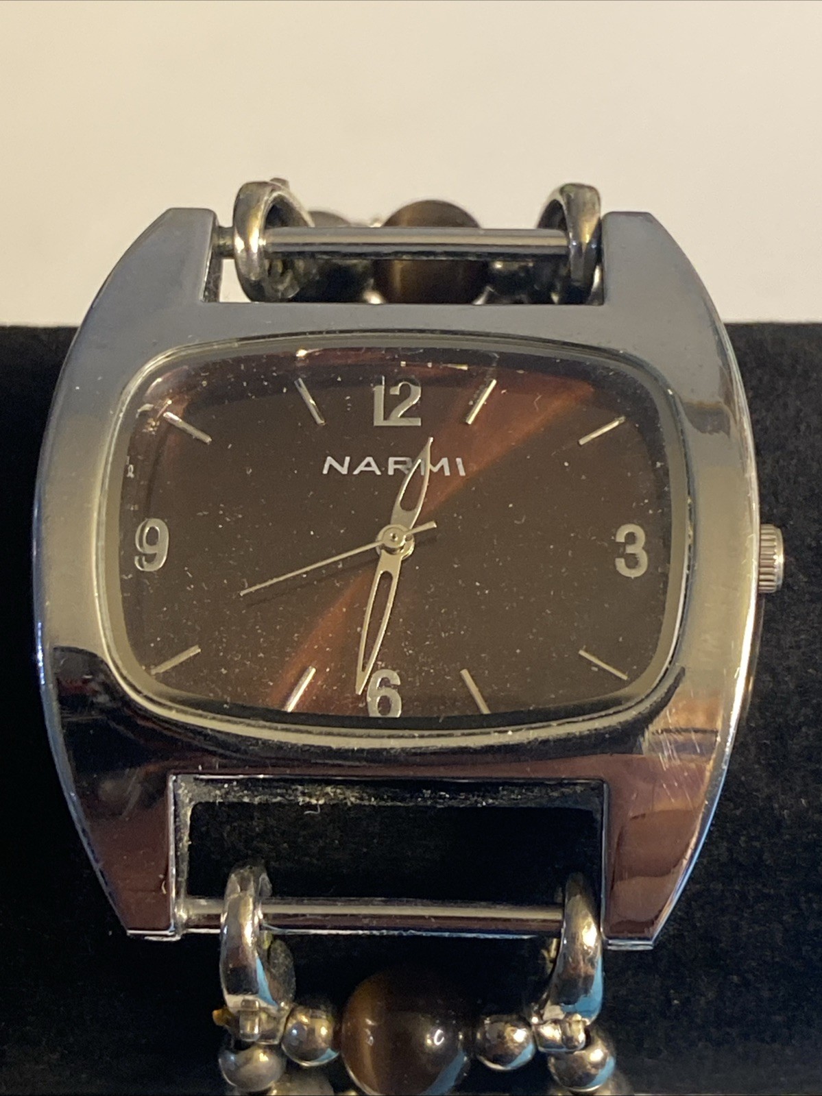 Narmi Watch With Stretch & Beaded Band 40mm Wide #1086 New Battery