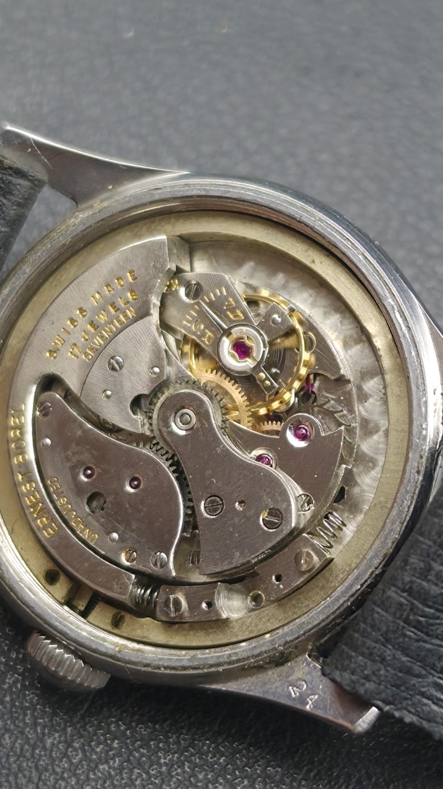 Vintage 1950s Ernest Borel Bumper Automatic Breguet Numeral Steel Field Watch…