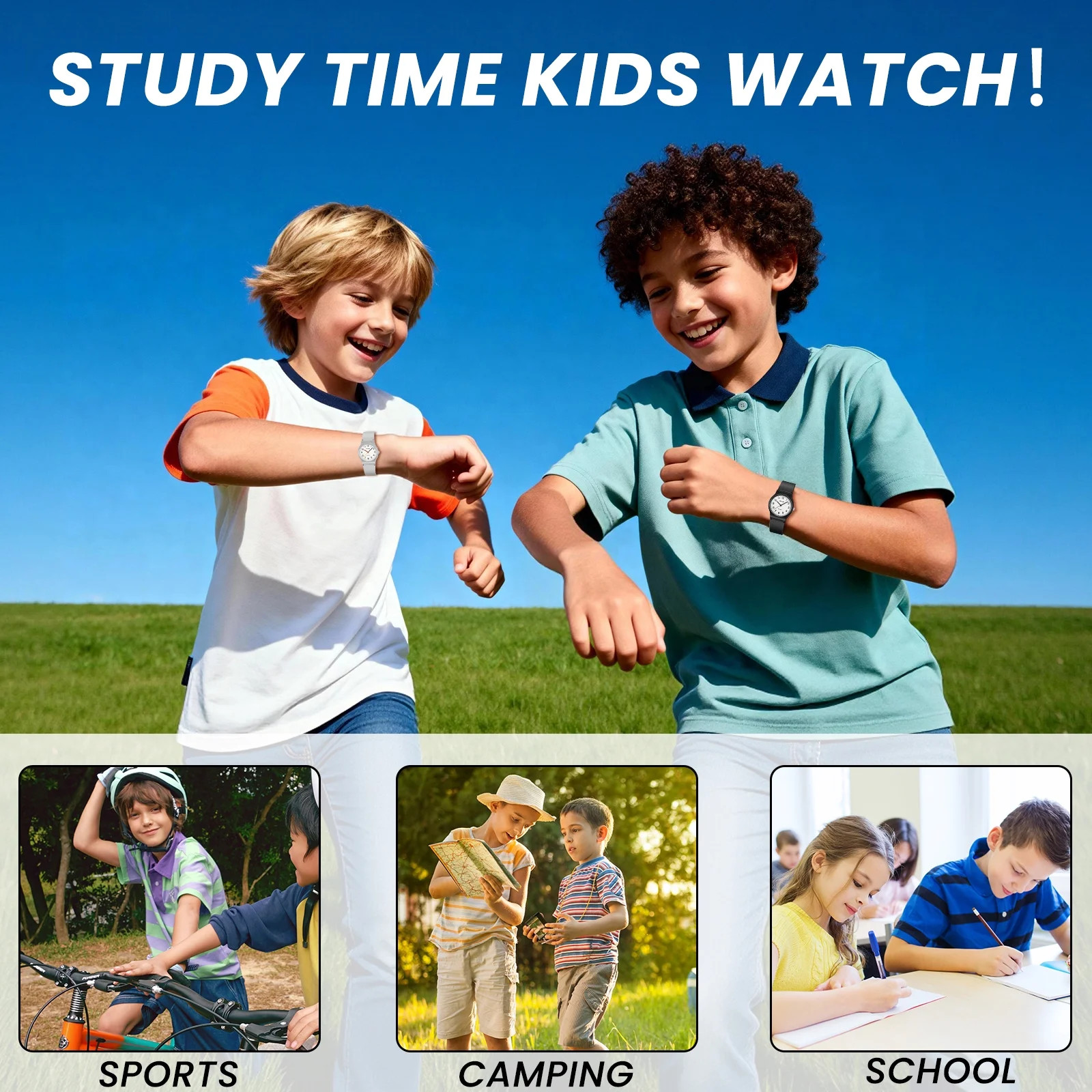 Kids Digital Analog Watch Waterproof 50M Easy Read Learning Time Watch Ages 3-12
