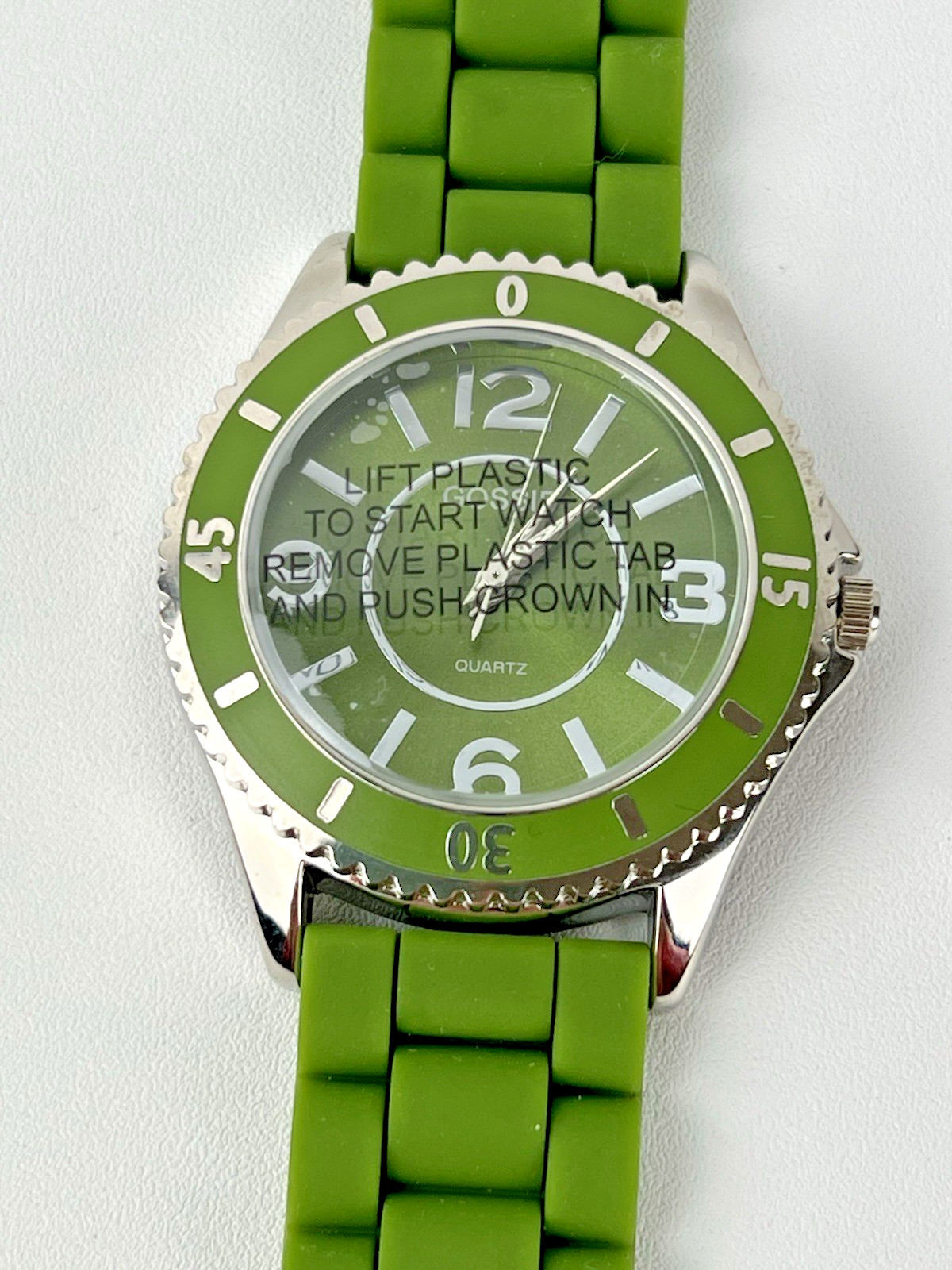 GOSSIP Green Silicone Band Green Face Quartz Watch New Battery