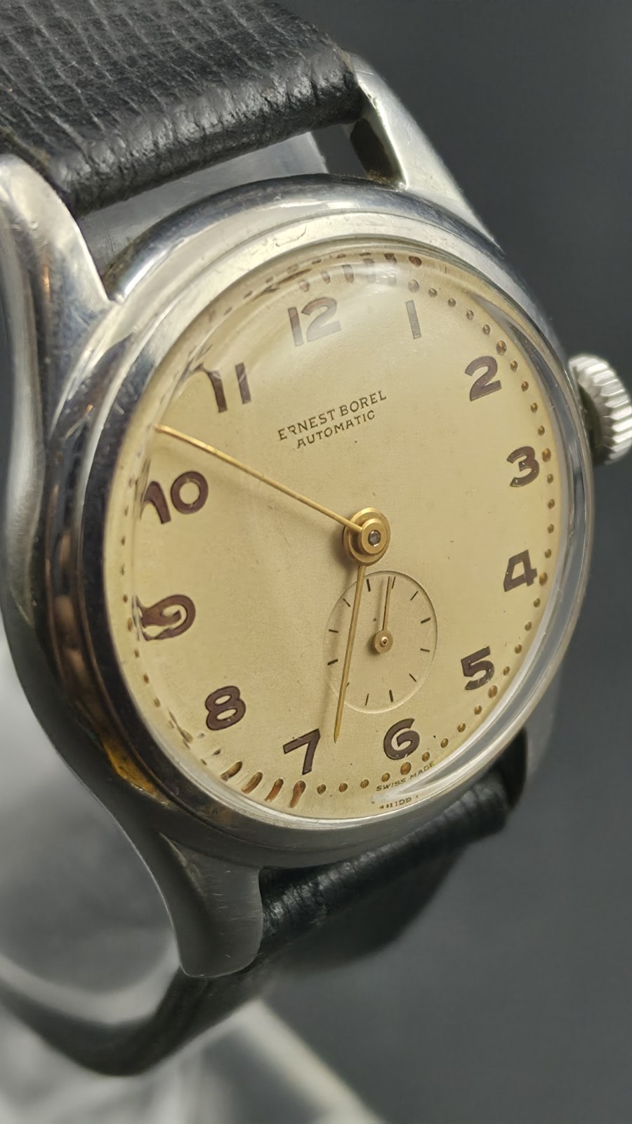 Vintage 1950s Ernest Borel Bumper Automatic Breguet Numeral Steel Field Watch…
