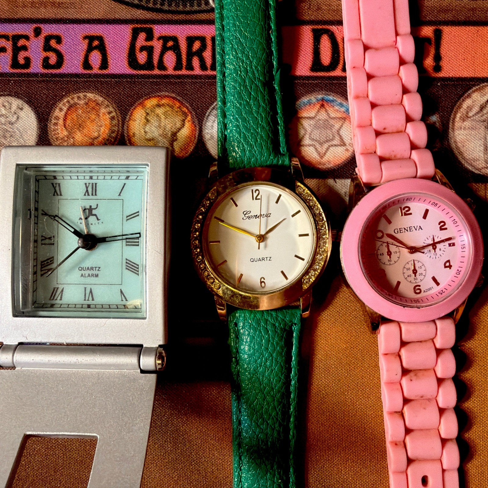 Watch Lot Desktop Wrist Watch. Geneva Quartz Infinity. Pink, Green Mint Green.