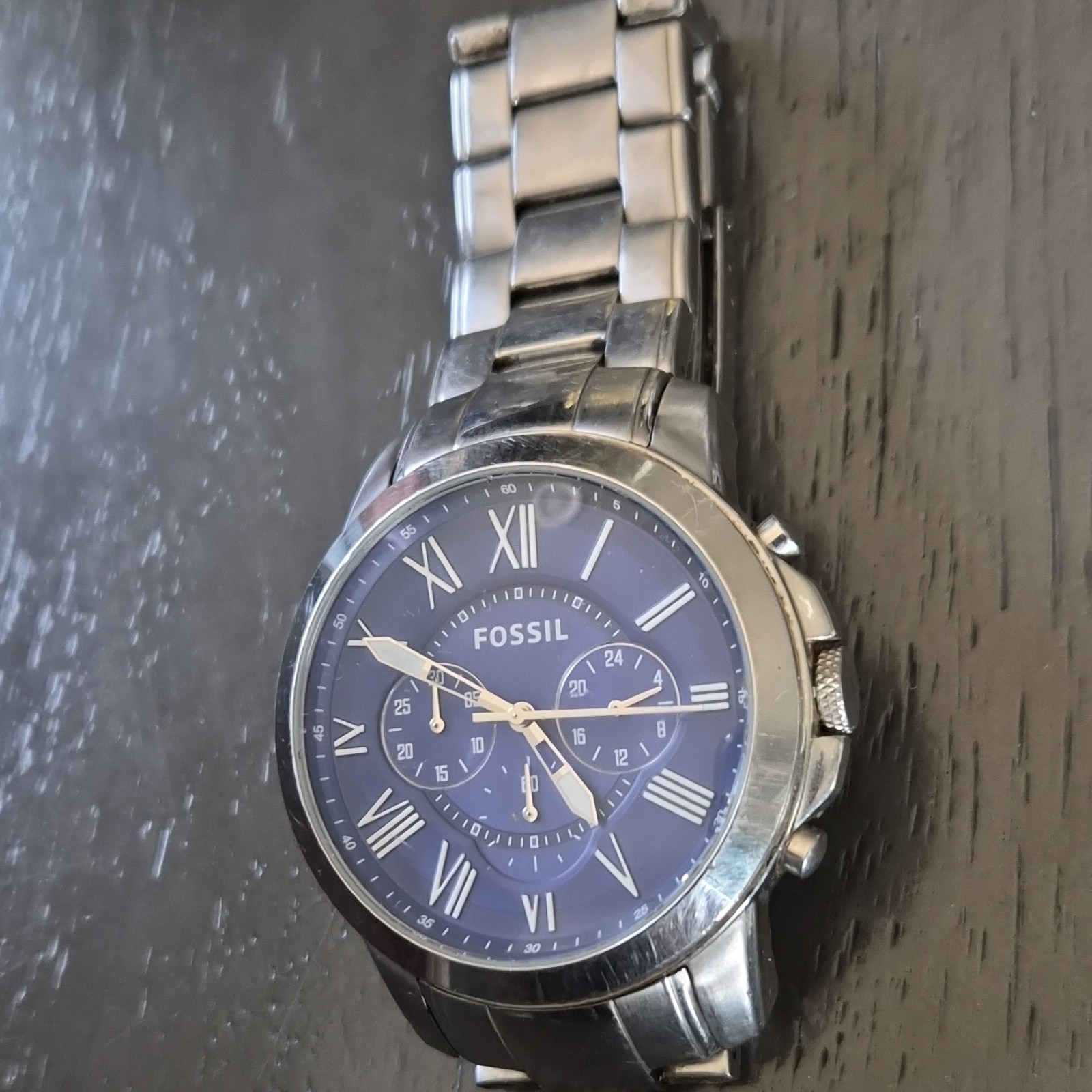 Fossil Men’s Chronograph Quartz Watch Blue Dial 44mm Stainless Steel 50m