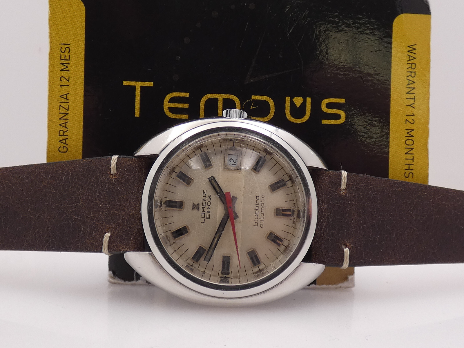 LORENZ EDOX BLUBIRD CUSHION OVERSIZE 38,5mm AUTOMATIC STEEL YEARS ’70s WATCH