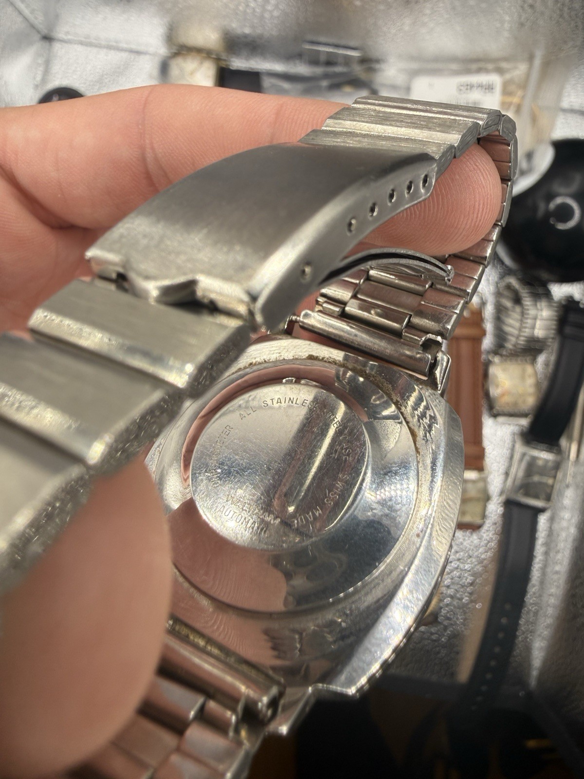 Waltham Chronometer Automatic Date Gray/Black Dial Cushion Steel Bracelet
