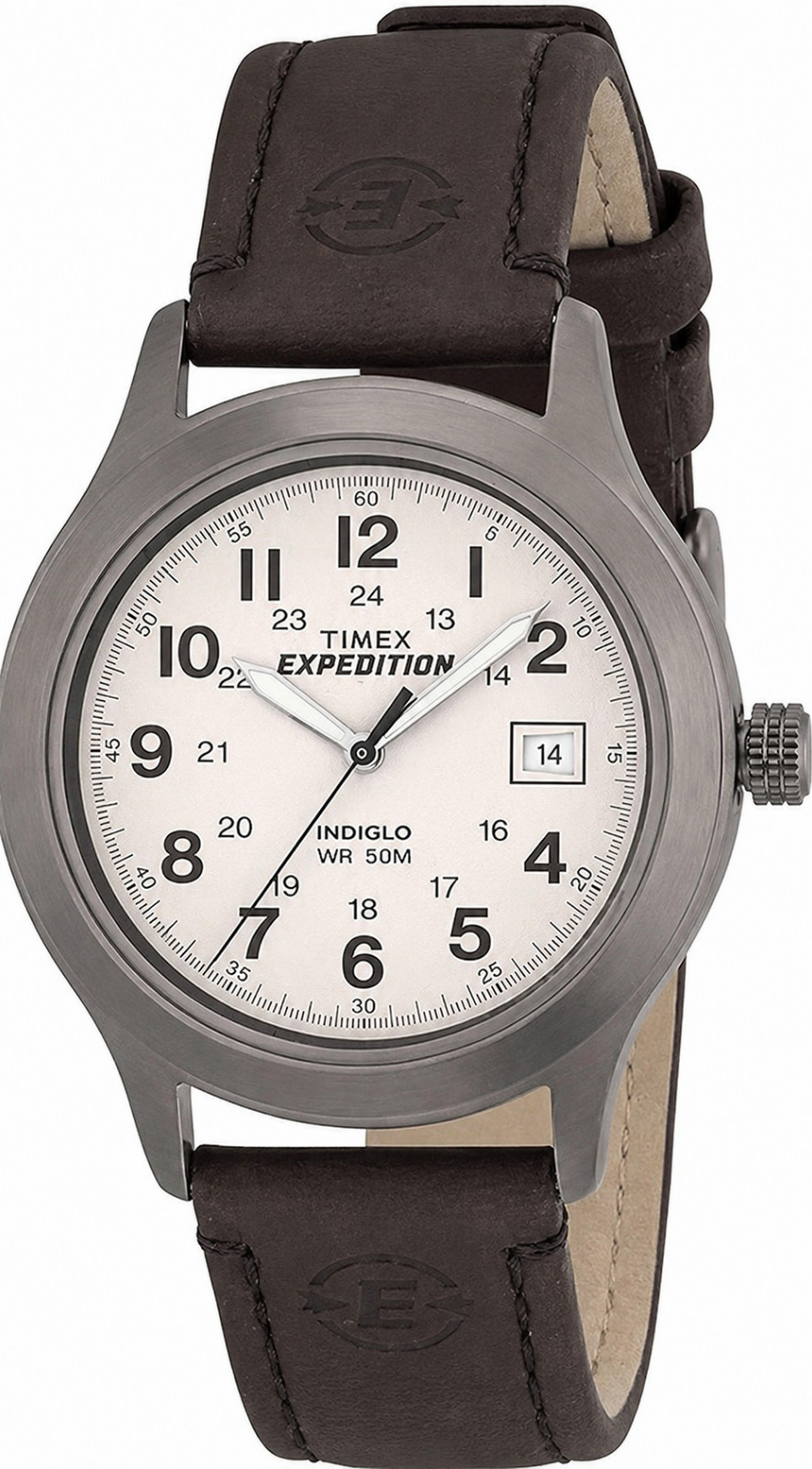 New Timex T49870 Men’s Expedition Brown Leather Watch, Indiglo, Date